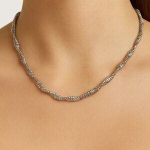 Nordstrom Sterling Silver-Plated Twisted Herringbone Chain Necklace Silver Tone